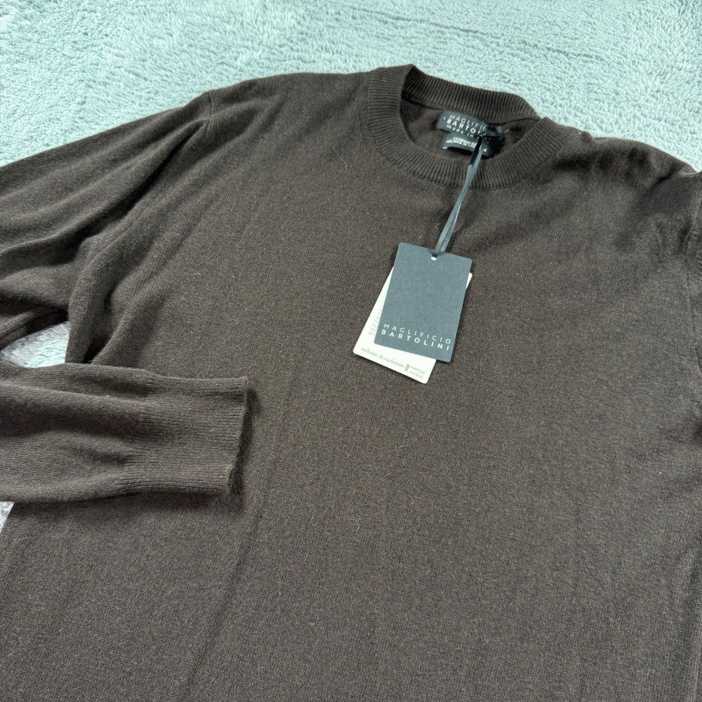 Maglificio Bartolini Mens Brown Cashmere Wool Blend Crewneck Sweater Italy L